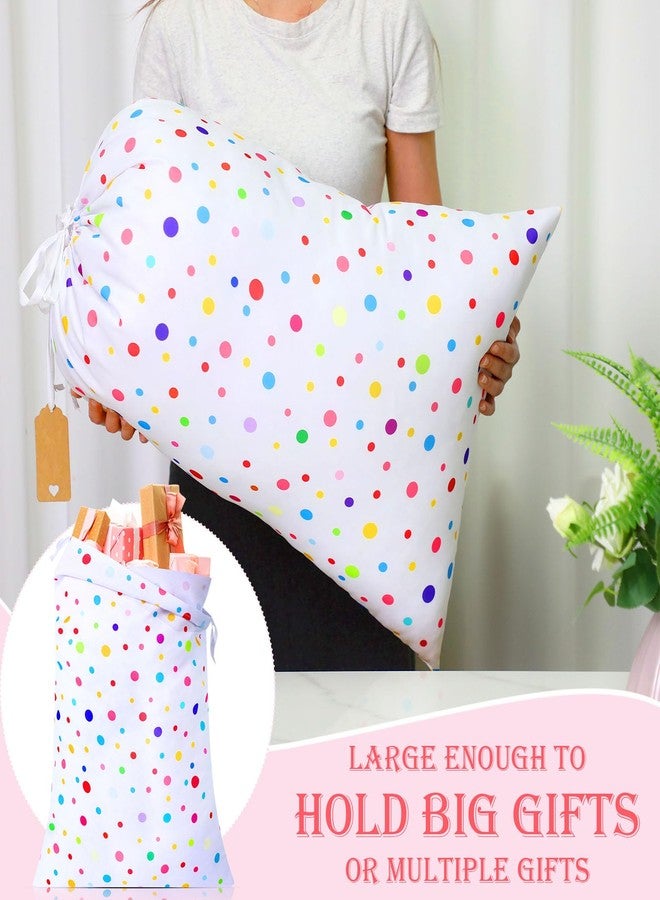 Pickmesh 2 Pcs Happy Birthday Drawstring Gift Bags 20 x 28 Inch Extra Large Baby Shower Bags Reusable Fabric Colorful Wrapping Pouches for Gender Reveal Supply Decor(Pastel, Polka Dots) - Image 3